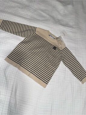 Bonpoint Beige and Black Striped Cotton Sweater